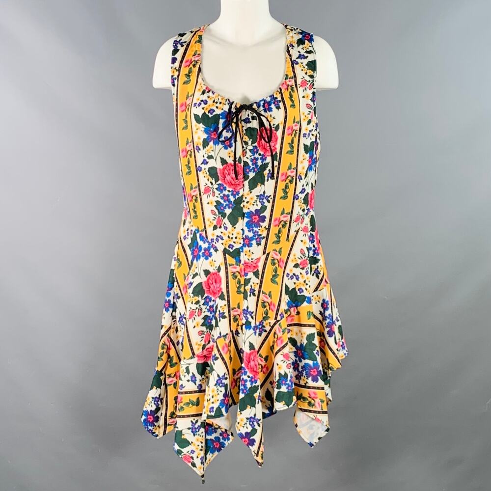 MARQUES ALMEIDA Size S Yellow Multi Color Polyester Floral Asymmetrical Dress